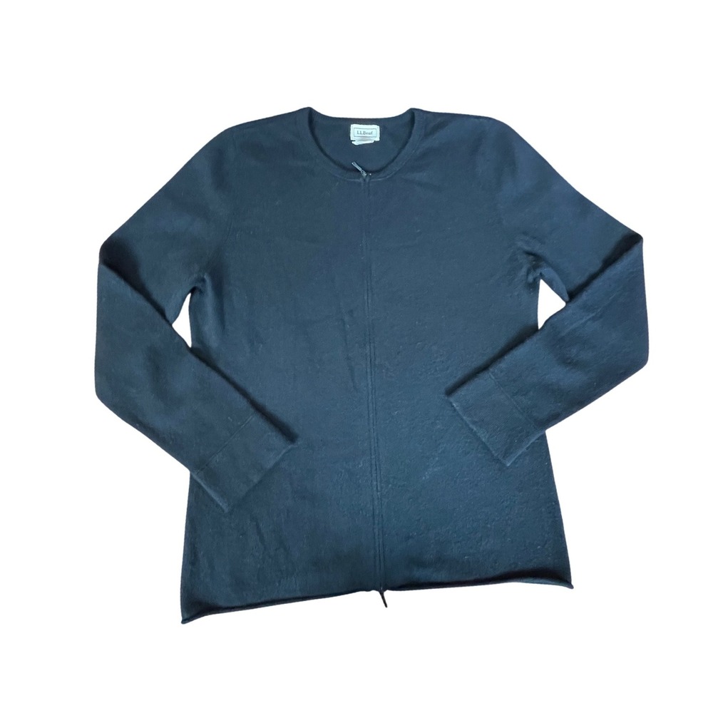 LL Bean Womens‎ Black 100% Cashmere Full Zip Cardigan Sweater Medium O FRG7